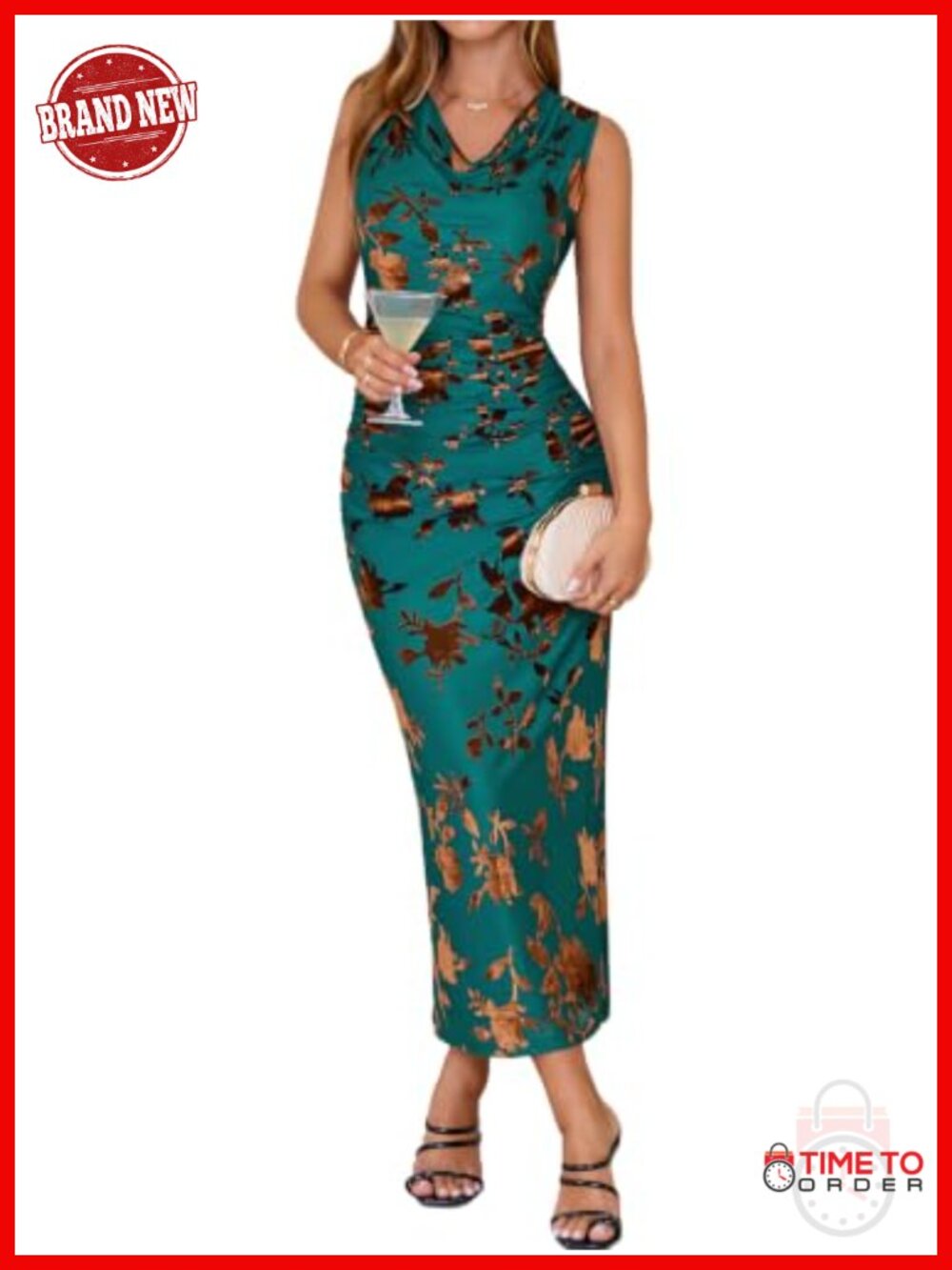 Simplee Velvet Burnout Floral Maxi Dress Cowl Neck Wedding Guest